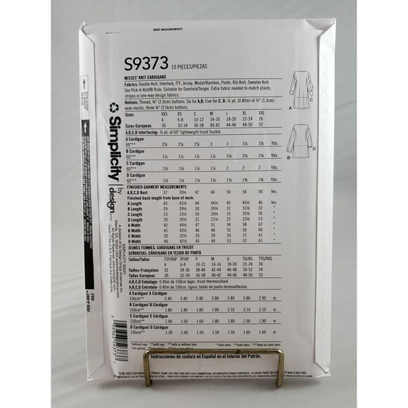 Misses Knit Cardigans New Sewing Pattern Simplicity S9373 Size XXS to XXL - Picture 3 of 5